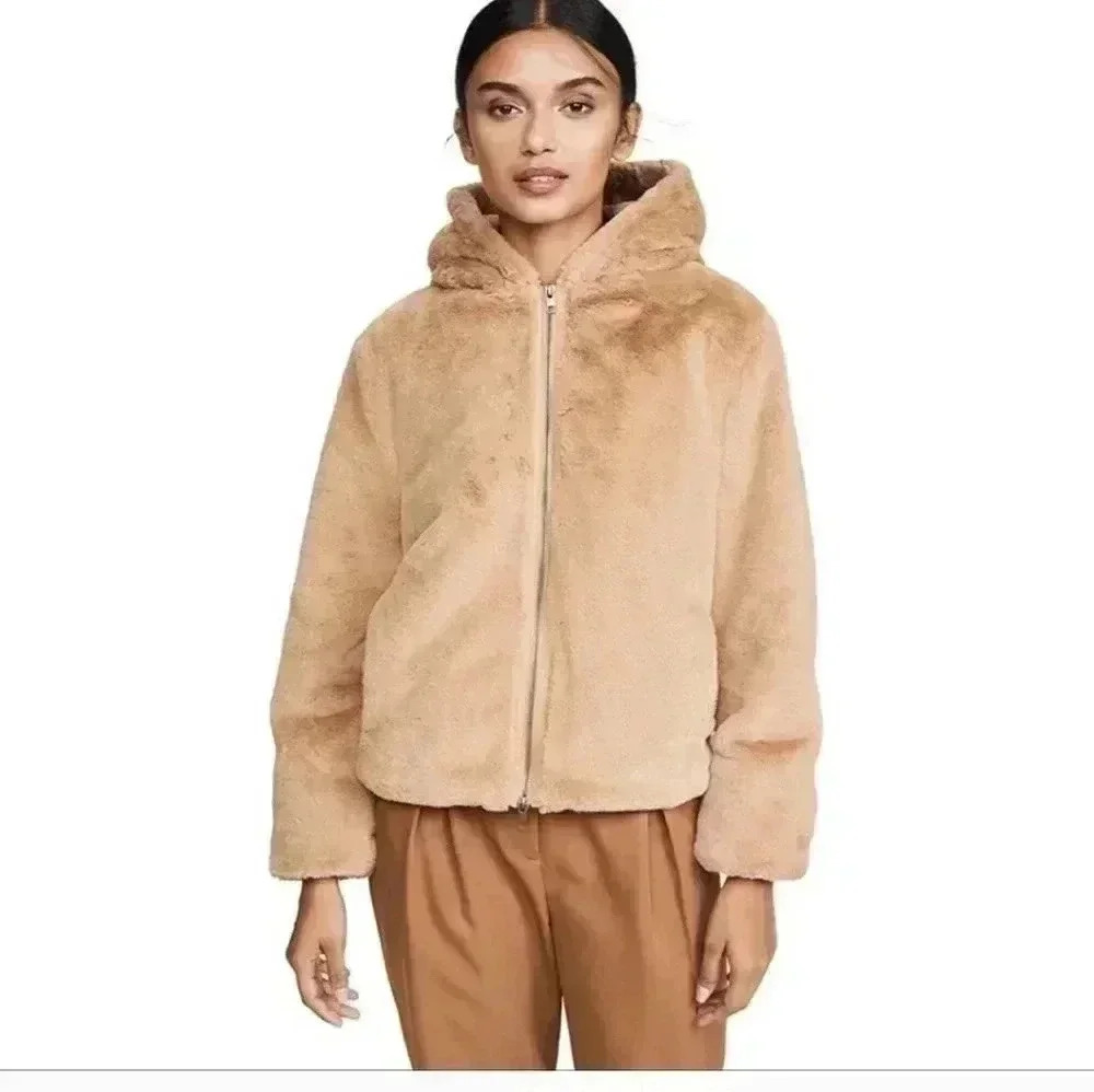 Vince Faux Fur Zip Hoodie - extra small, Sand Dollar